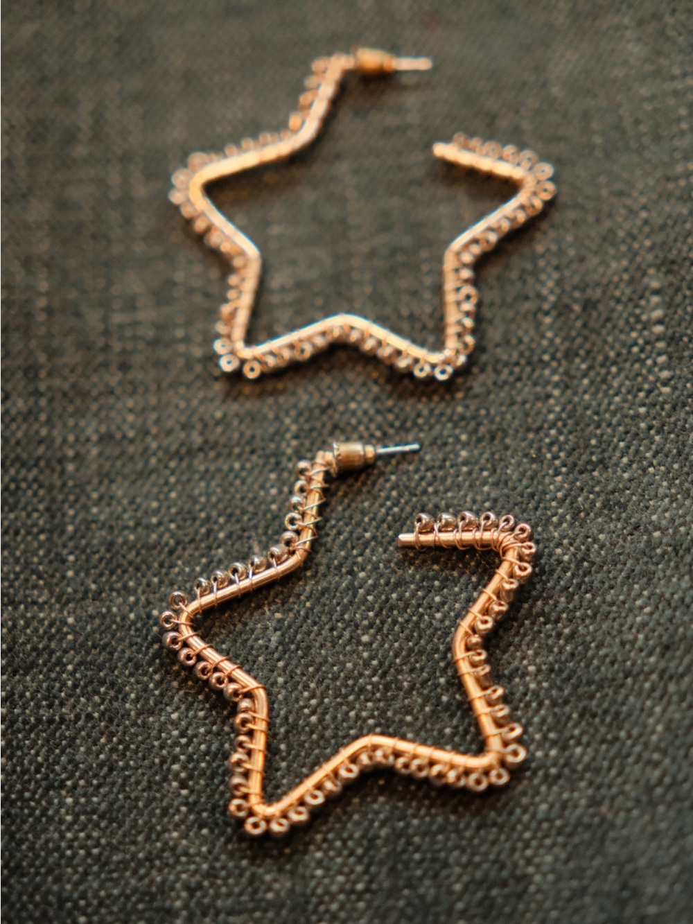 Gold & Silver Star Hoop Earrings Beaded Wire Wrapped Celestial Statement Boho